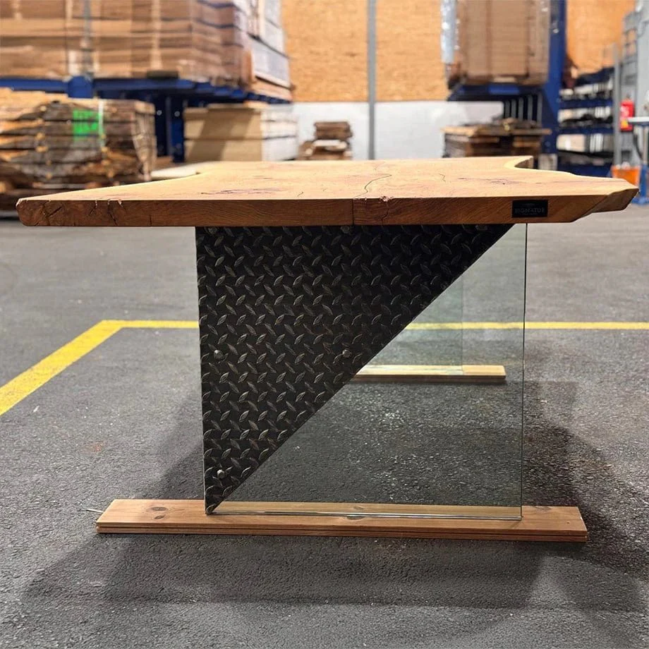 Massivholztisch Eiche mit Glas-Stahl-Gestell - Image 6