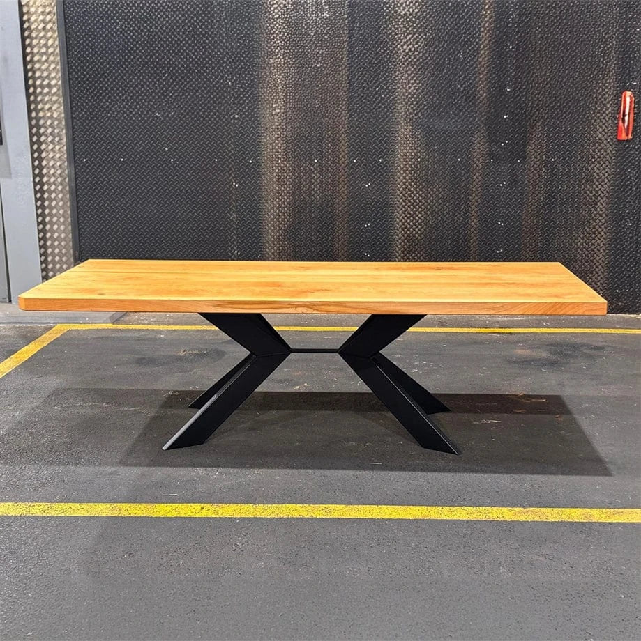 Massivholztisch Kirsche mit modernem X-Stahlfuß - Image 6