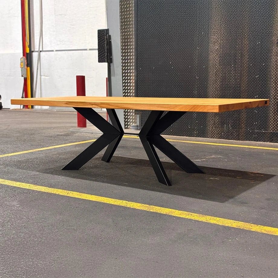 Massivholztisch Kirsche mit modernem X-Stahlfuß - Image 7